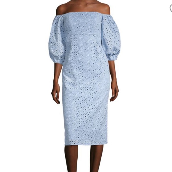 Prose & Poetry Sheila off-the-shoulder midi dress in Blue Eyelet, Size Large. - Picture 2 of 9